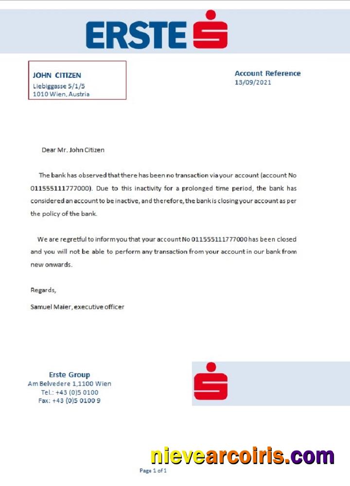 Austria Erste closure reference